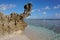 Eroded rock formation on seashore French Polynesia