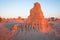 Erosion formations at Lake Mungo glow pink at sunset