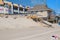 Erosion of the sand of the beach with destruction of a asphalt path in front of an Atlantic City Casino after a hurricane and