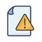 Error document file paper page warning exclamation single isolated icon with filled line style