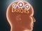 Errors inside human mind - pictured as word Errors inside a head with cogwheels to symbolize that Errors is what people may think