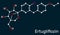 Ertugliflozin molecule. It is a drug for the treatment of diabetes. Skeletal chemical formula on the dark blue background