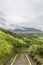 Erupting Mount Aso volcano view from natural trail in Kumamoto, Kyushu, Japan