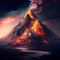 Erupting volcano with eruption lava flowing