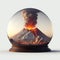 Erupting volcano in a glass ball on a light background.