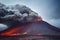 Erupting Volcano with Pyroclastic Flow and Lava Flowing Downhill the Mountain