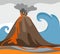 An erupting volcano, tsunami, colored picture, vector.