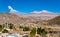 Eruption of Sabancaya volcano above Chivay in Peru