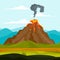 Eruption of volcano background, flat style