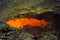 Eruption of Volcano Tolbachik, boiling magma flowing through lava tubes under the layer of solid lava, Kamchatka Peninsula, Russia