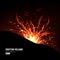 Eruption Volcano Vector. Thunderstorm Sparks. Big And Heavy Explosion From The Mountain. Spewing Glowing Red Hot Lava.