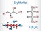 Erythritol molecule. It is sugar alcohol or polyol, food additive, sugar substitute, E968, Is found in algae, fungi, lichens.
