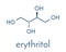 Erythritol non-caloric sweetener molecule. Skeletal formula.