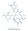 Erythromycin antibiotic drug macrolide class, chemical structure Skeletal formula.