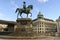 Erzherzog Albrecht equestrian monument near famous Albertina museum palace in Vienna, Austria. January 2022