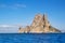 Es Vedra islet island in blue Mediterranean