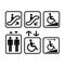 Escalator, Elevator sign. Ramp, Lift signs. Black isolated icons.