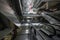 Escalators in a modern indoor shopping plaza