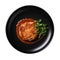 Escalope De Veau On A Black Round Smooth Plate, French Dish. Generative AI