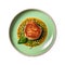 Escalope De Veau Milanaise On A Green Round Plate, French Dish. Generative AI