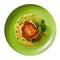 Escalope De Veau Milanaise On A Limegreen Round Plate, French Dish. Generative AI