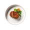 Escalope De Veau Milanaise On White Smooth Round Plate, French Dish. Generative AI