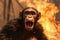 Escape from the Flames: Scared Chimpanzee Fleeing Forest Fire