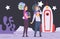 Escape Room Interior, Reality Quest with People in Outer Space Vector Illustration