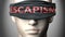 Escapism can make things harder to see or makes us blind to the reality - pictured as word Escapism on a blindfold to symbolize