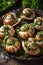 Escargots stuffed with butter and herbs. Selective focus.