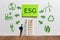 ESG or environmental social governance. Concept of developing a nature conservation investment plan.