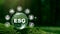 ESG icon concept on crystal globe for environmental, social, and governance in sustainable and ethical business on the Network