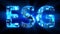 ESG lighting blue digital cyber text, isolated - industrial 3D rendering