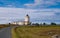 Eshaness Lighthouse and tourist car park in Northmavine, Shetland, Scotland, UK