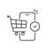 eshop icon like thin line trolley with smart phone