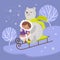 ESKIMO BEAR Flat Design Winter Girl Vector Illustration Set