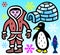 Eskimo, igloo, penguin, fish and snowflakes - illustration.