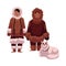 Eskimo, Inuit couple in warm winter clothes with sledge dog