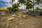 Esmeraldas, Ecuador - March 16, 2016: Sandbags to protect against the flood by tsunami in Same Beach, Casablanca