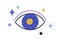 Esoteric magic evil eye among stars. Mystical occult eyeball with hypnotic look. Holy God watching. Ancient spiritual