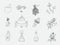 Esoteric magic witchcraft attributes doodle set. Colorless design