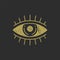 Esoteric open all seeing eye with lashes golden antique logotype grunge texture vector illustration