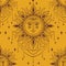 Esoteric seamless pattern with face of sun and royal ornament