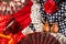 Espana typical from Spain with castanets rose flamenco fan