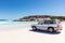 Esperance, Australia - Mar 18, 2021: A four wheel drive vehicle parked on the pristine Wharton Beach in the Cape LeGrande National