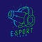 Esport streamer logo icon outline stroke, Headphones gaming gear with microphone and radius cannon design isolated on blue