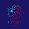 Esport streamer logo icon outline stroke, Joypad or Controller gaming gear with headphones, microphone and radius design isolated
