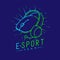 Esport streamer logo icon outline stroke, Mouse gaming gear with headphones, microphone and radius design illustration isolated on
