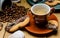 Espresso with carnival cookies, close-up