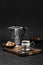 Espresso coffee, brown sugar and geyser coffee maker